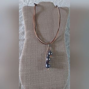 Handmade Tan, Gold & Brown Leather And Peacock Pearl Unicorn Necklace